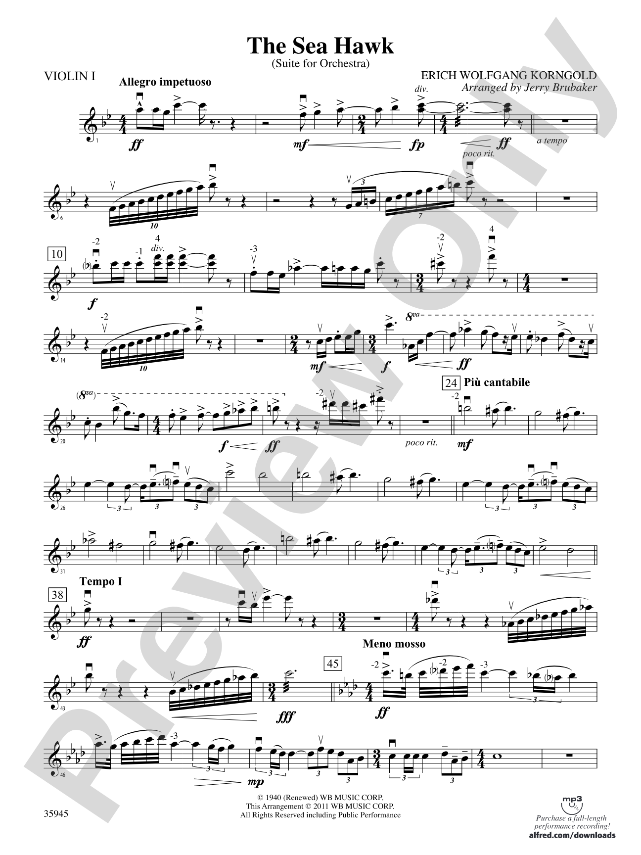 The Sea Hawk: 1st Violin