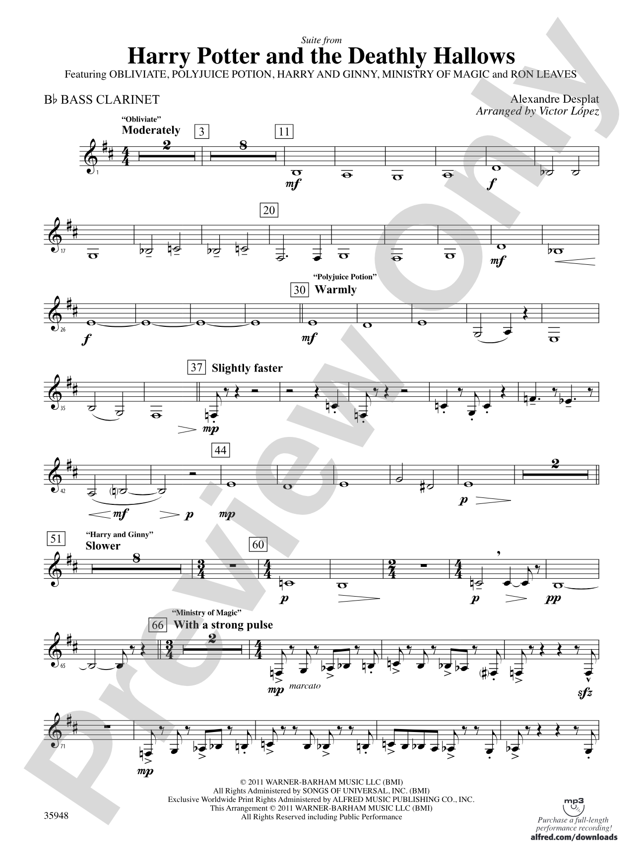 Harry Potter and the Deathly Hallows, Part 1, Suite from: B-flat Bass Clarinet
