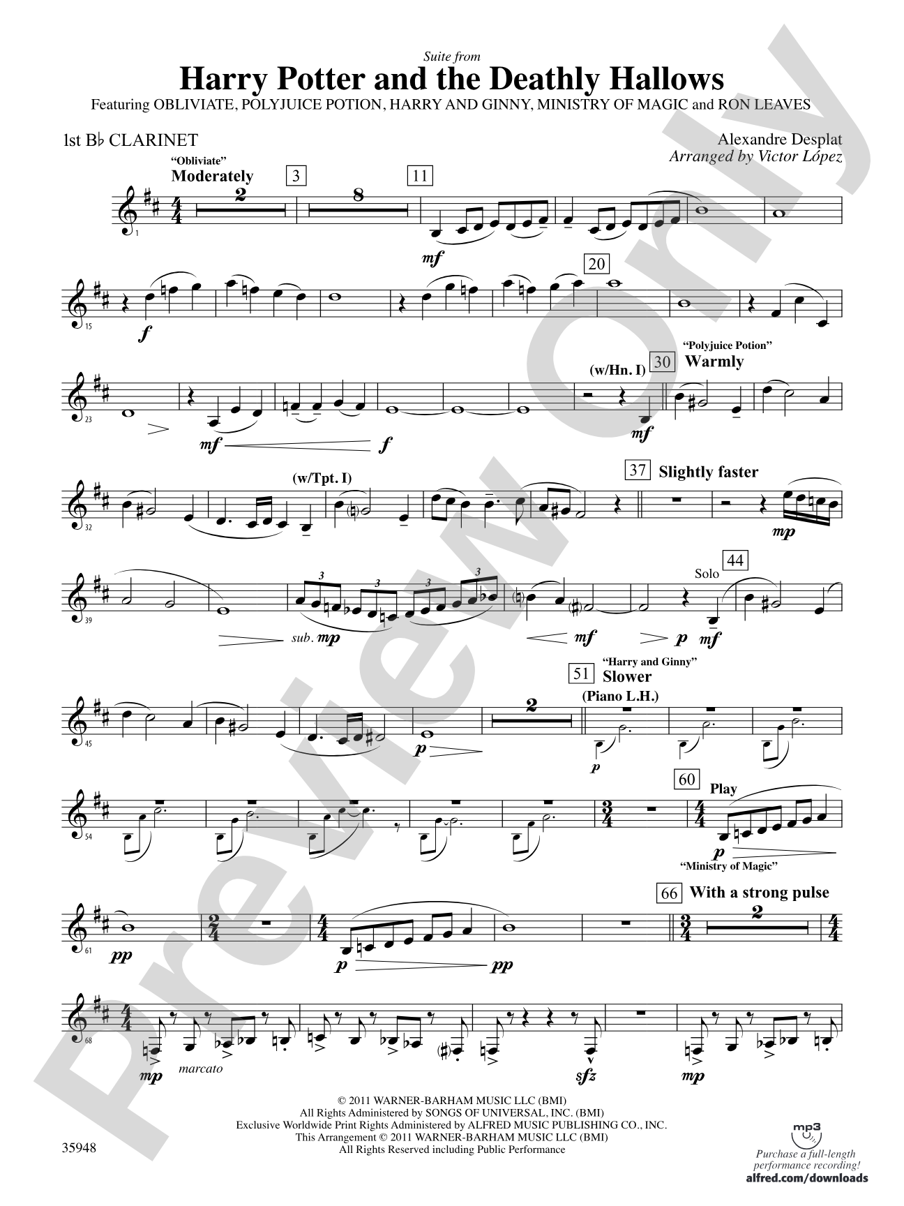 Harry Potter and the Deathly Hallows, Part 1, Suite from: 1st B-flat Clarinet