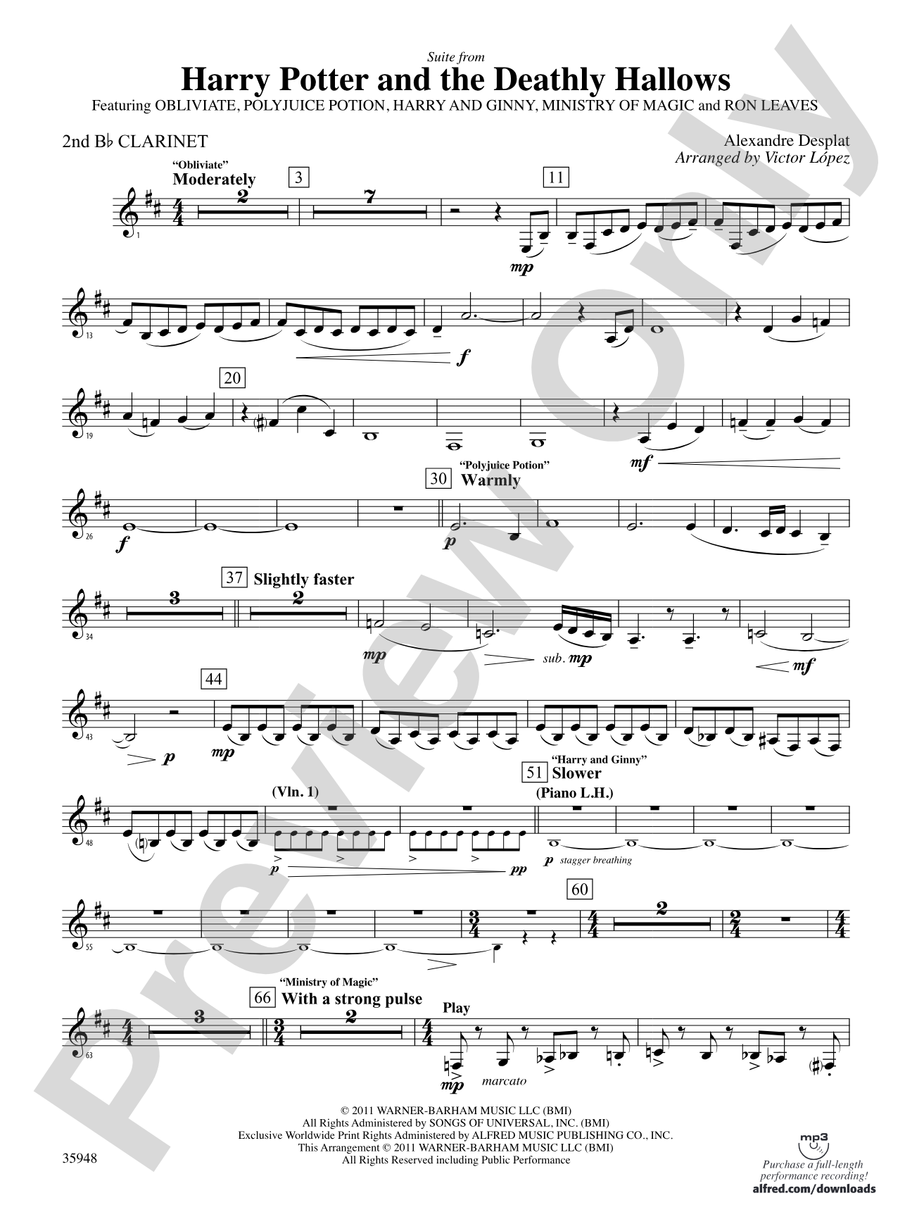 Harry Potter and the Deathly Hallows, Part 1, Suite from: 2nd B-flat Clarinet