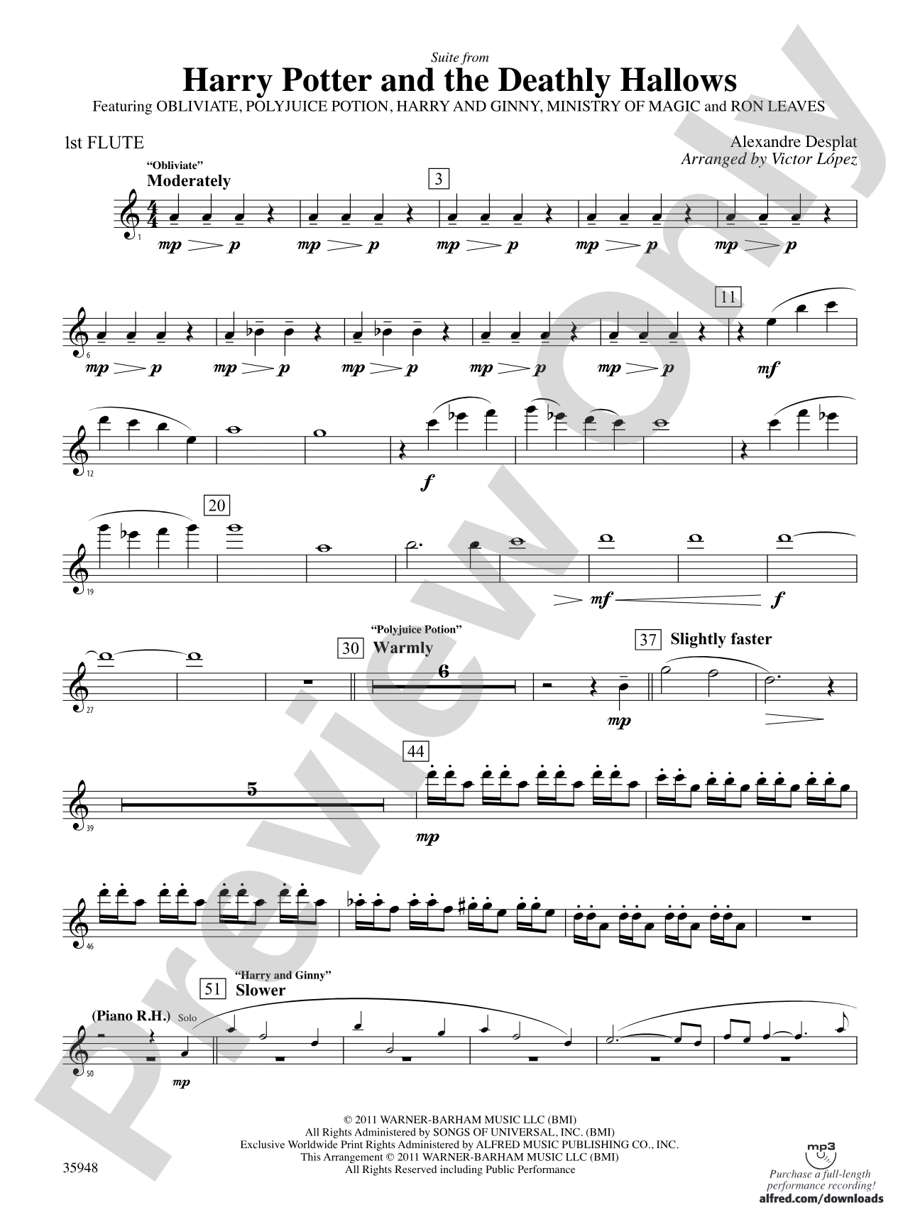 Harry Potter and the Deathly Hallows, Part 1, Suite from: Flute