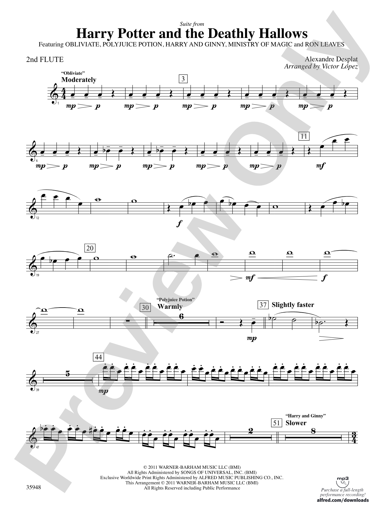 Harry Potter and the Deathly Hallows, Part 1, Suite from: 2nd Flute