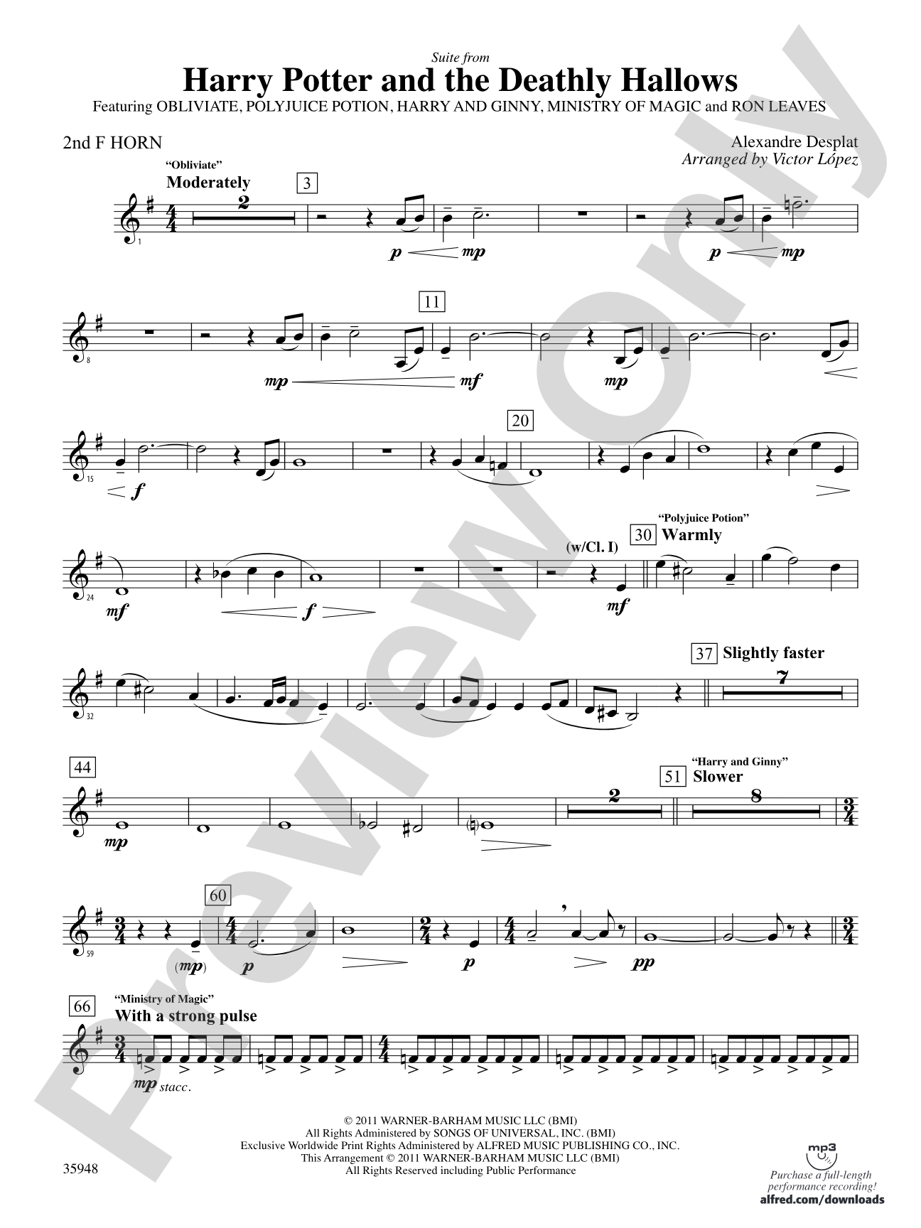 Harry Potter and the Deathly Hallows, Part 1, Suite from: 2nd F Horn
