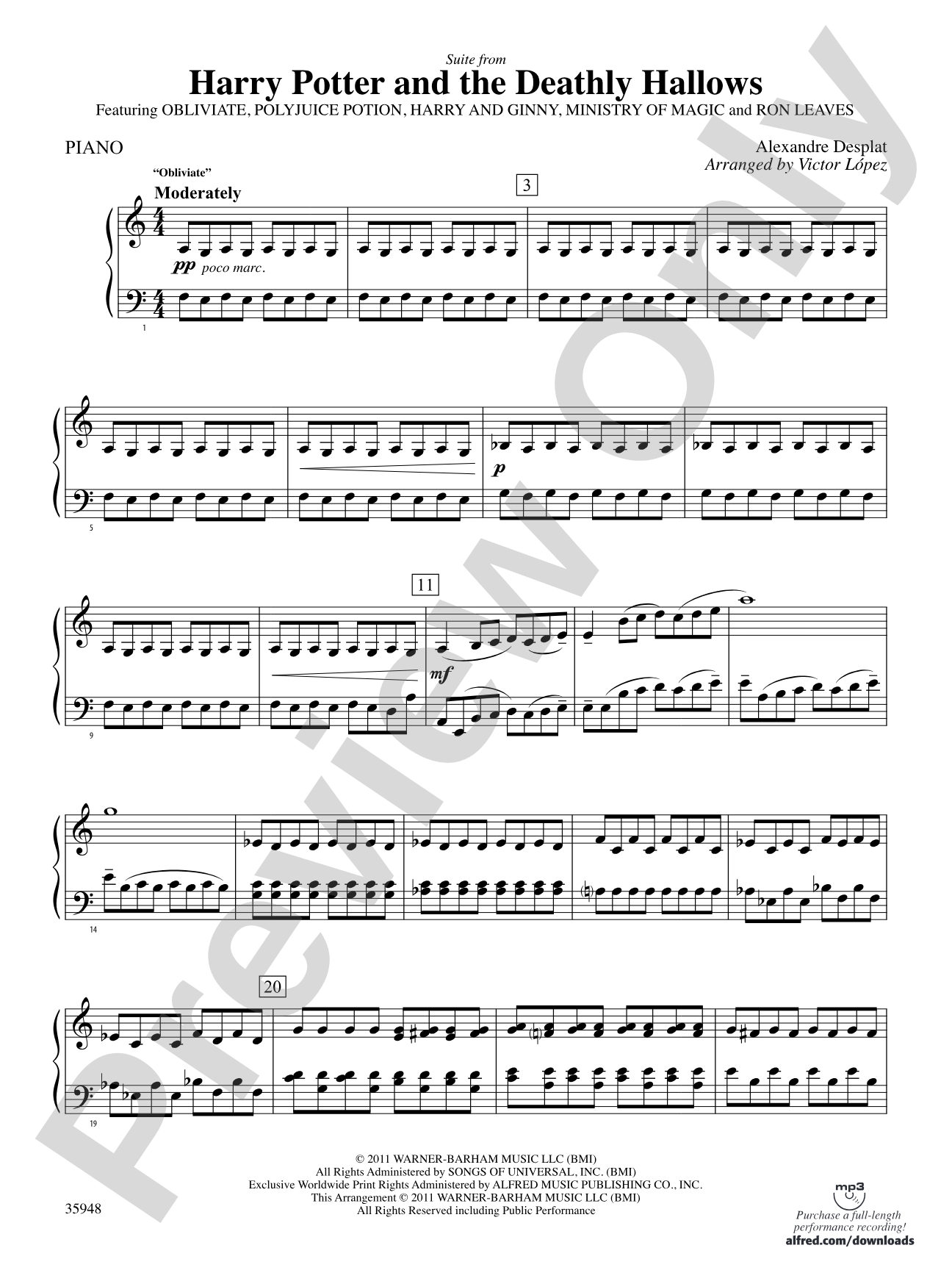 Harry Potter and the Deathly Hallows, Part 1, Suite from: Piano Accompaniment