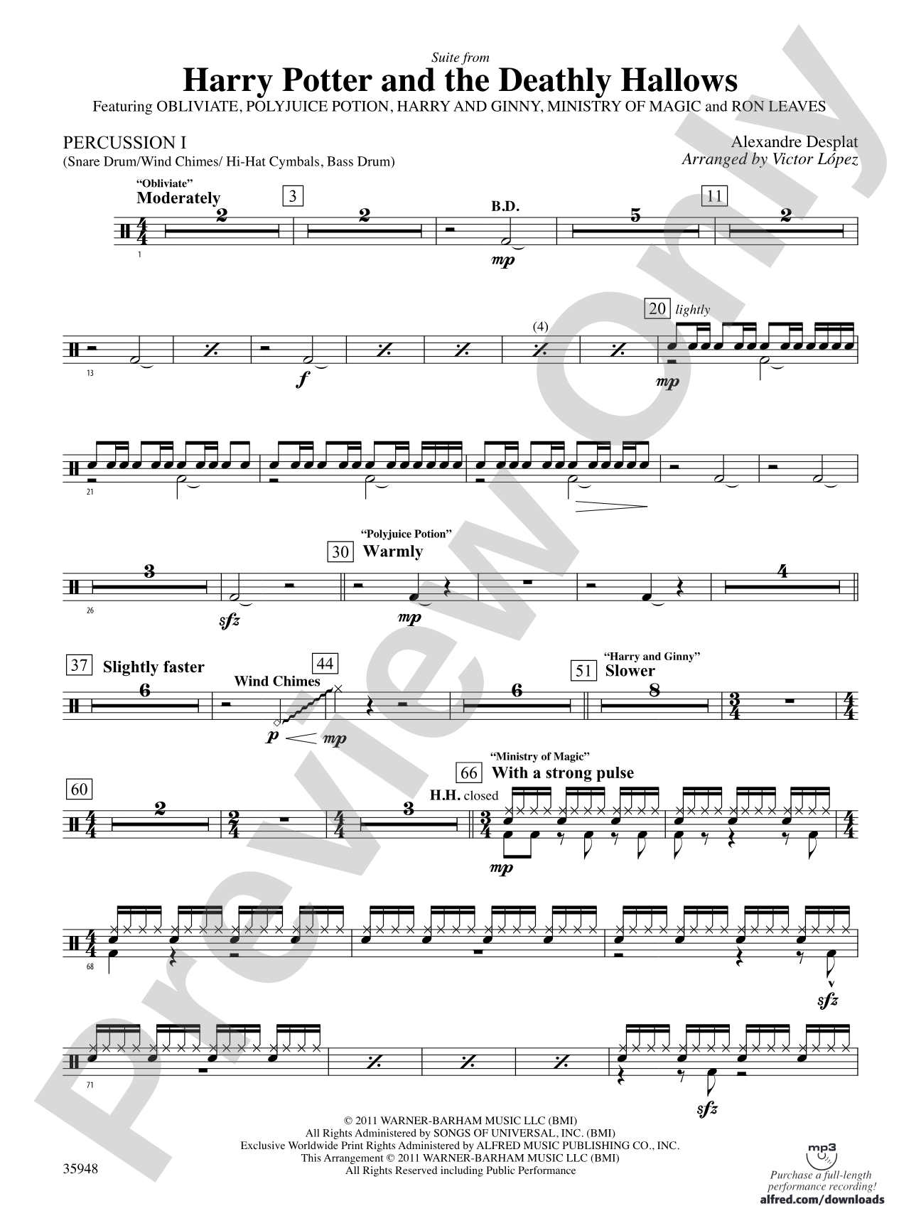 Harry Potter and the Deathly Hallows, Part 1, Suite from: 1st Percussion