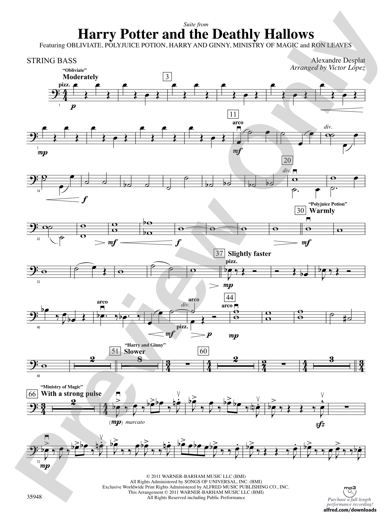 Harry Potter and the Deathly Hallows, Part 1, Suite from: String Bass