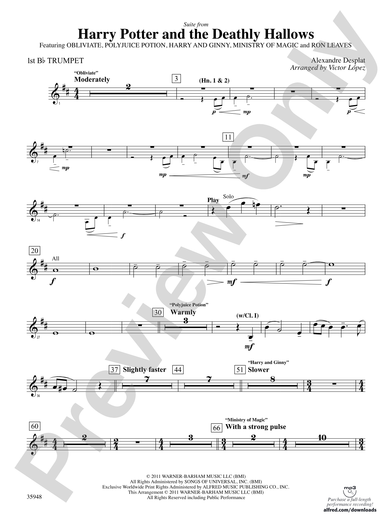 Harry Potter and the Deathly Hallows, Part 1, Suite from: 1st B-flat Trumpet