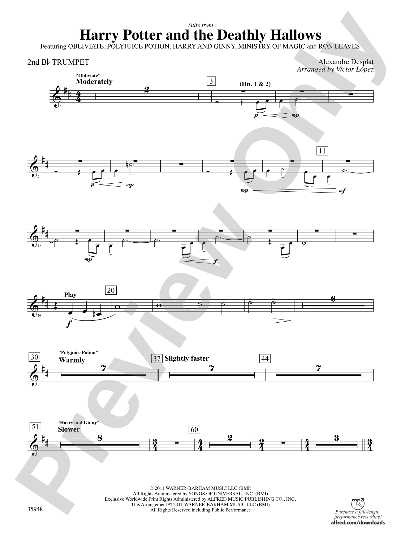Harry Potter and the Deathly Hallows, Part 1, Suite from: 2nd B-flat Trumpet