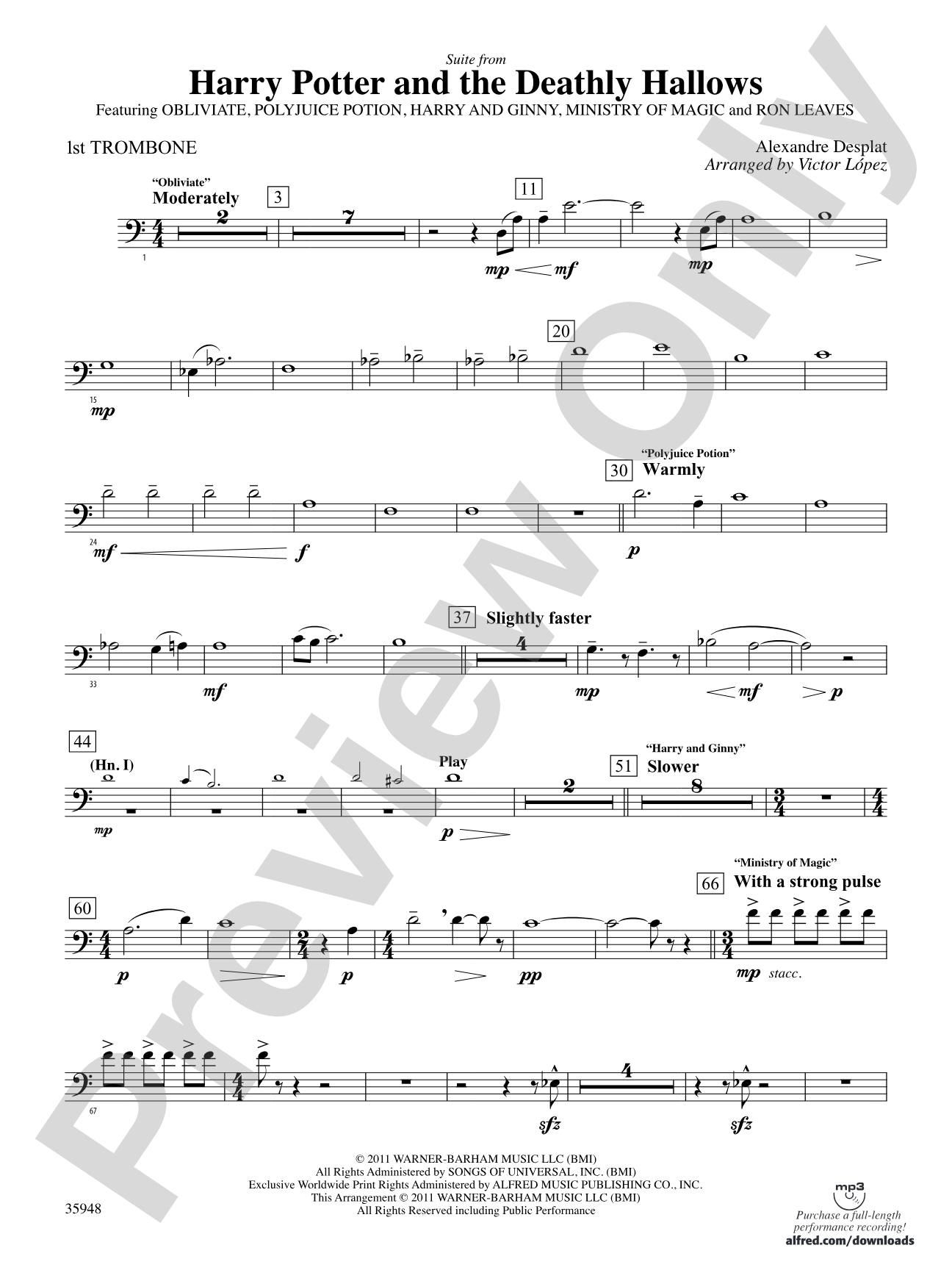 Harry Potter and the Deathly Hallows, Part 1, Suite from: 1st Trombone