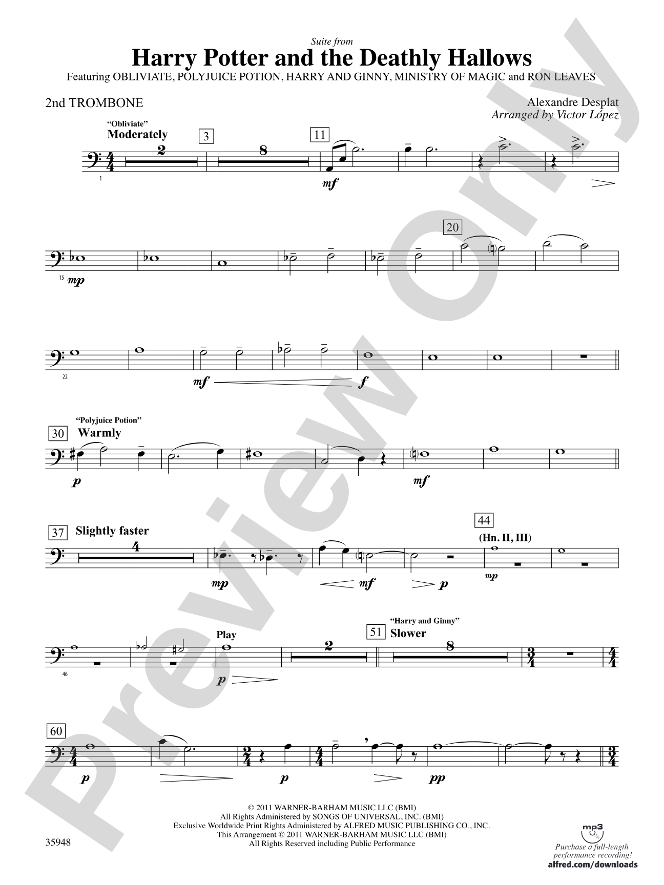 Harry Potter and the Deathly Hallows, Part 1, Suite from: 2nd Trombone