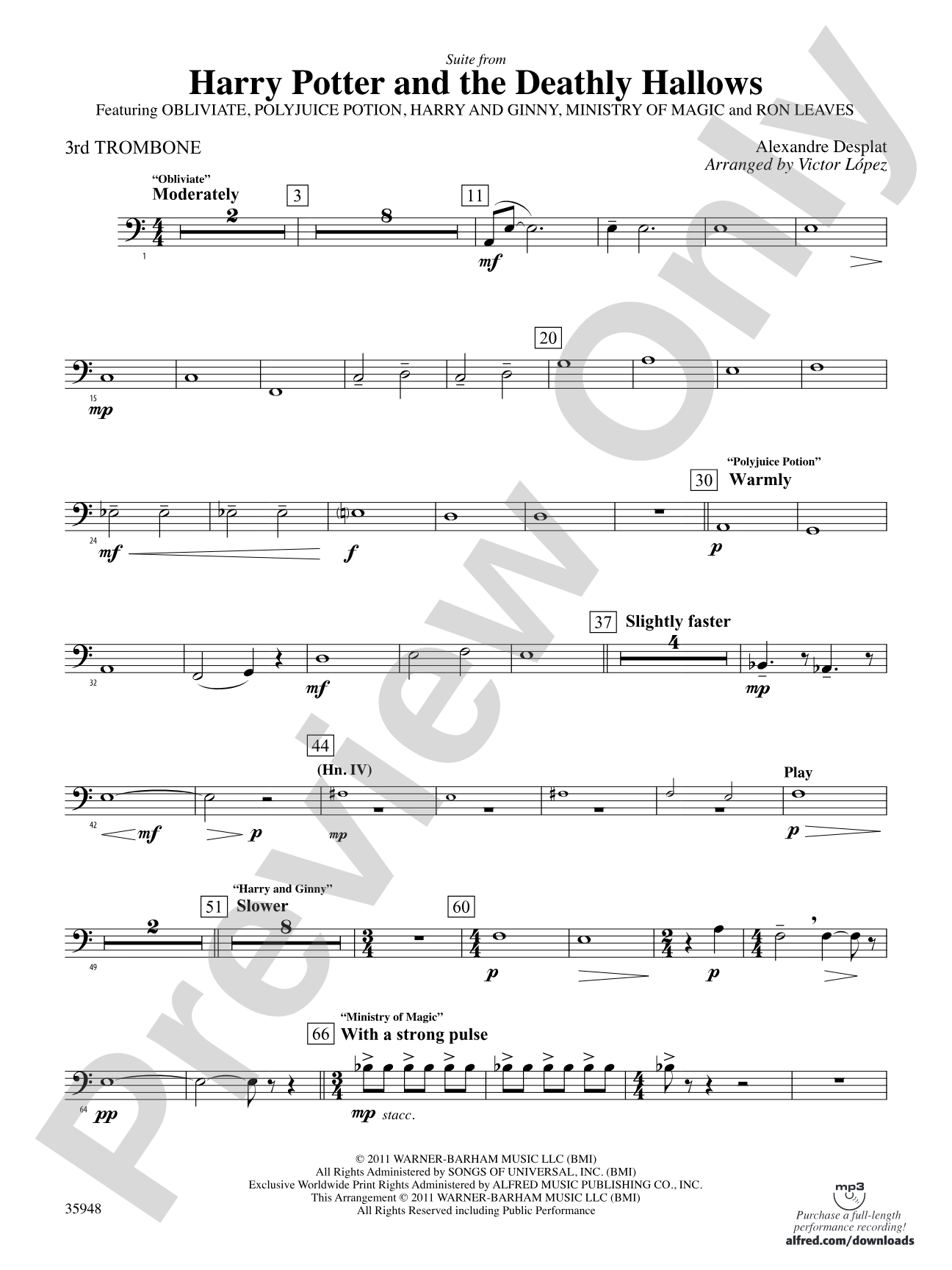 Harry Potter and the Deathly Hallows, Part 1, Suite from: 3rd Trombone