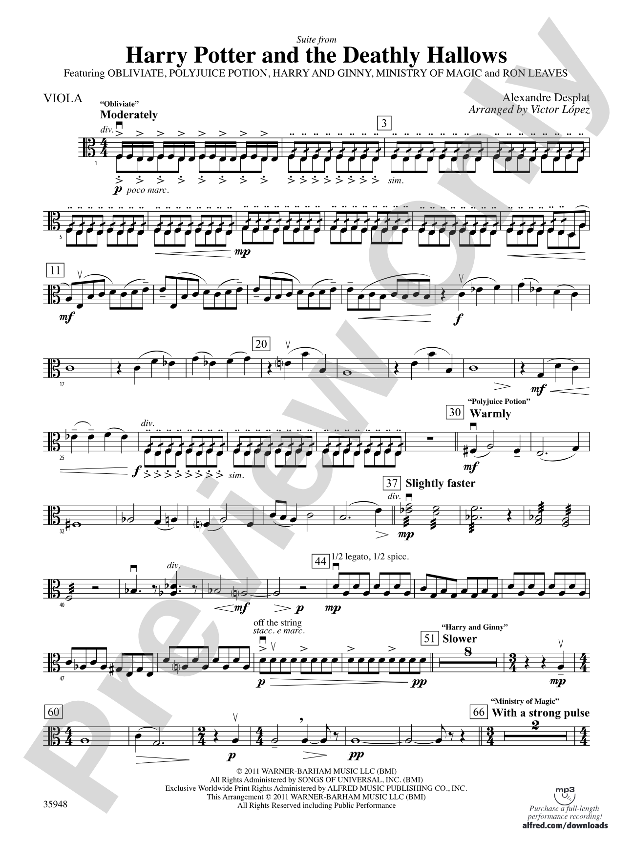 Harry Potter and the Deathly Hallows, Part 1, Suite from: Viola