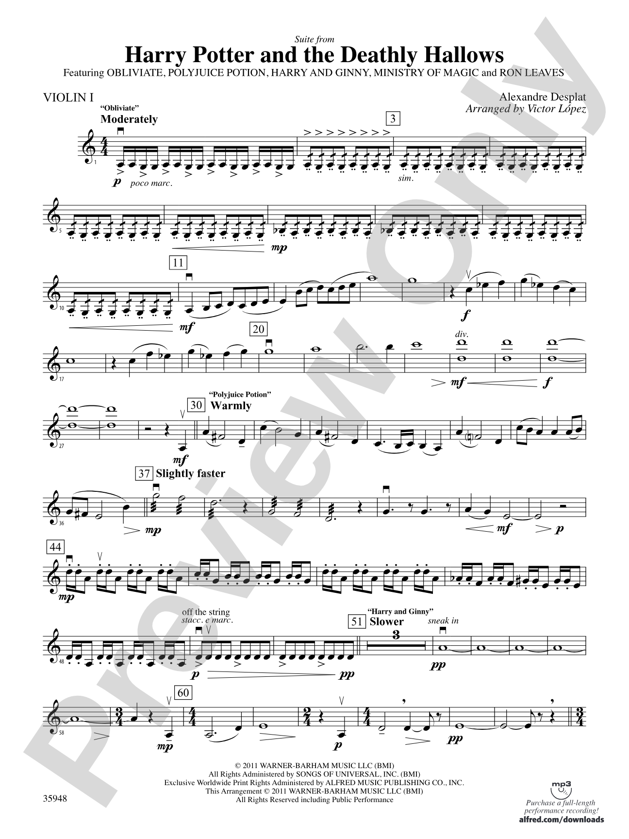 Harry Potter and the Deathly Hallows, Part 1, Suite from: 1st Violin