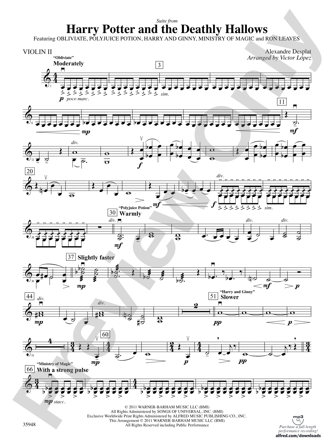 Harry Potter and the Deathly Hallows, Part 1, Suite from: 2nd Violin