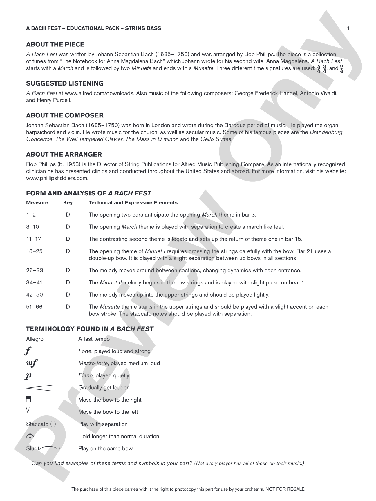 A Bach Fest: Bass Educational Pack