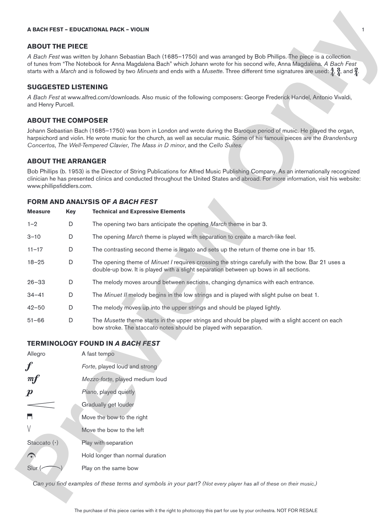 A Bach Fest: Violin Educational Pack