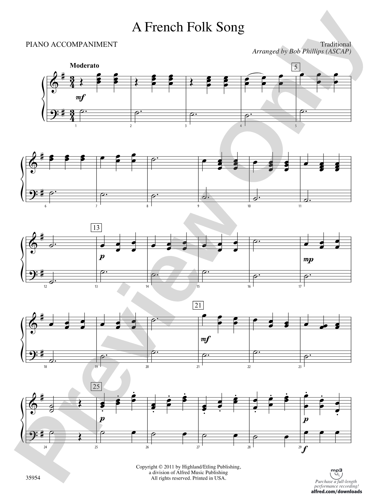 A French Folk Song: Piano Accompaniment