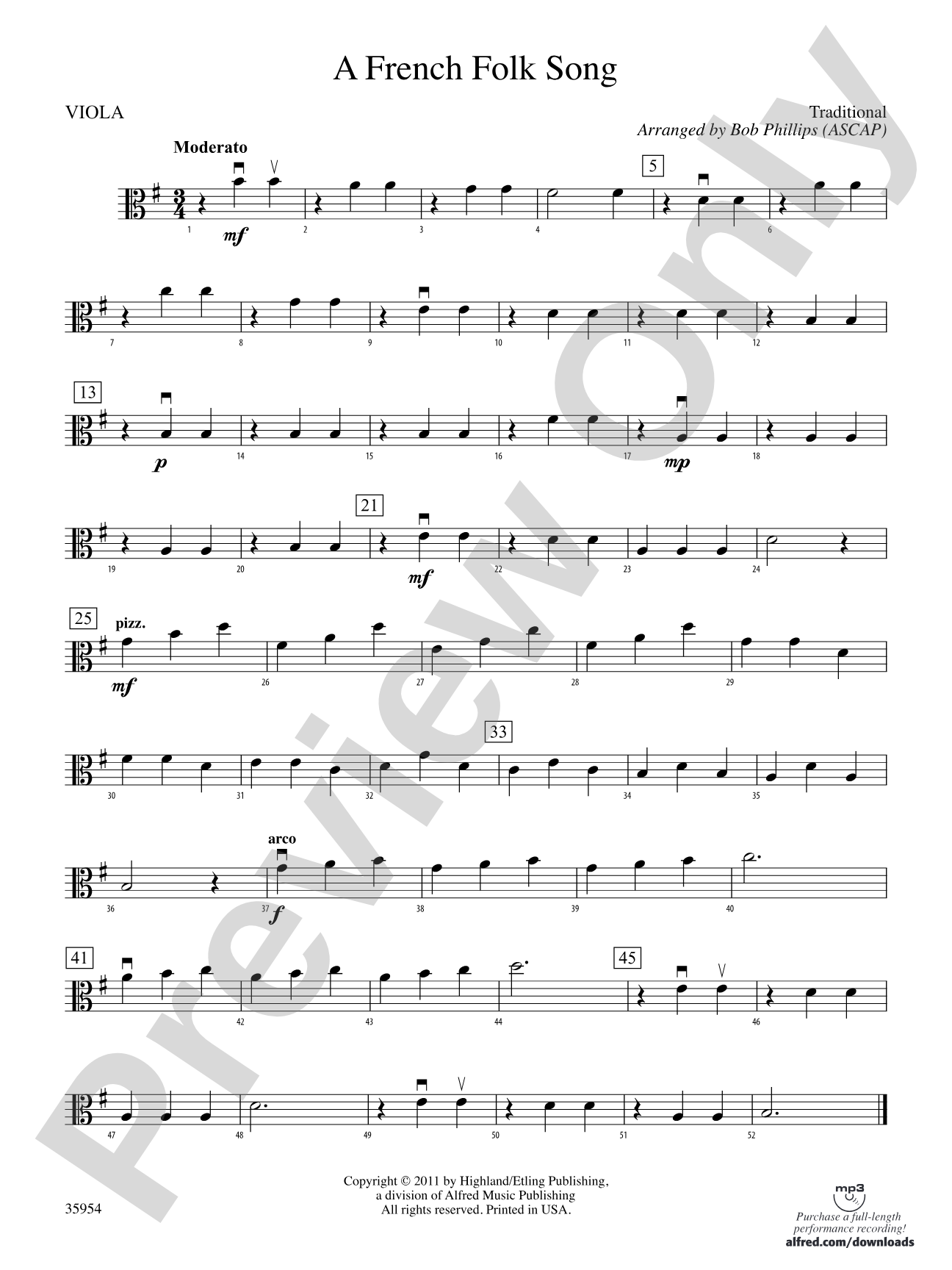 A French Folk Song: Viola