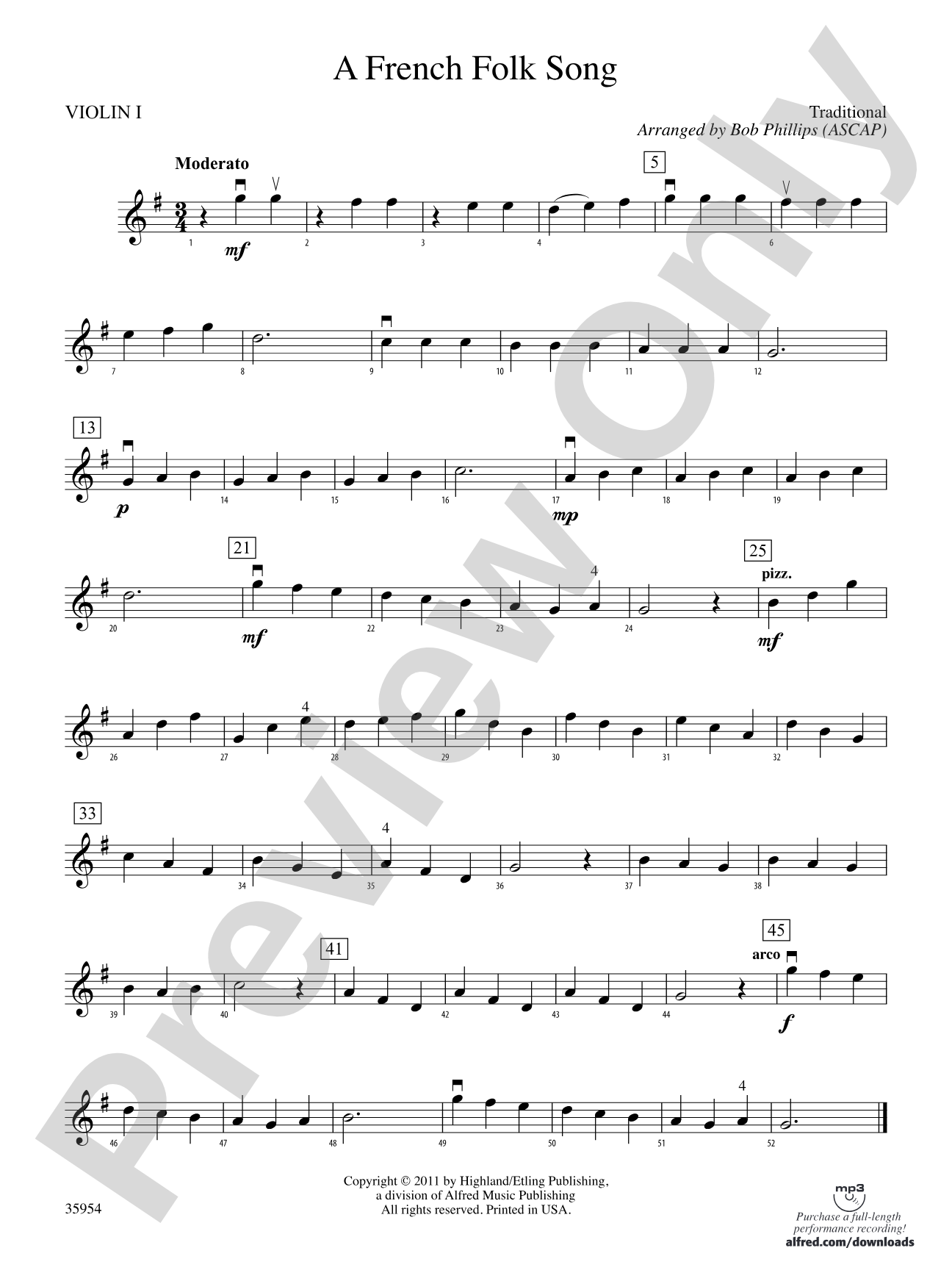 A French Folk Song: 1st Violin