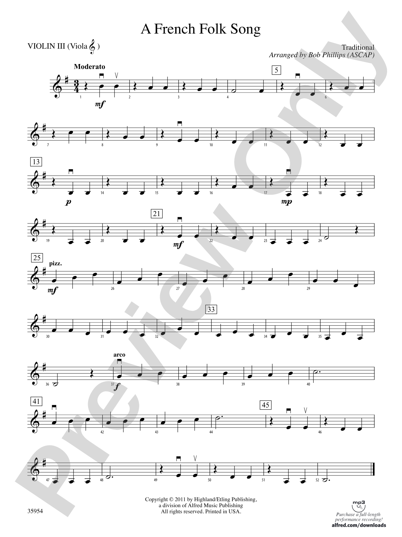 A French Folk Song: 3rd Violin (Viola [TC])