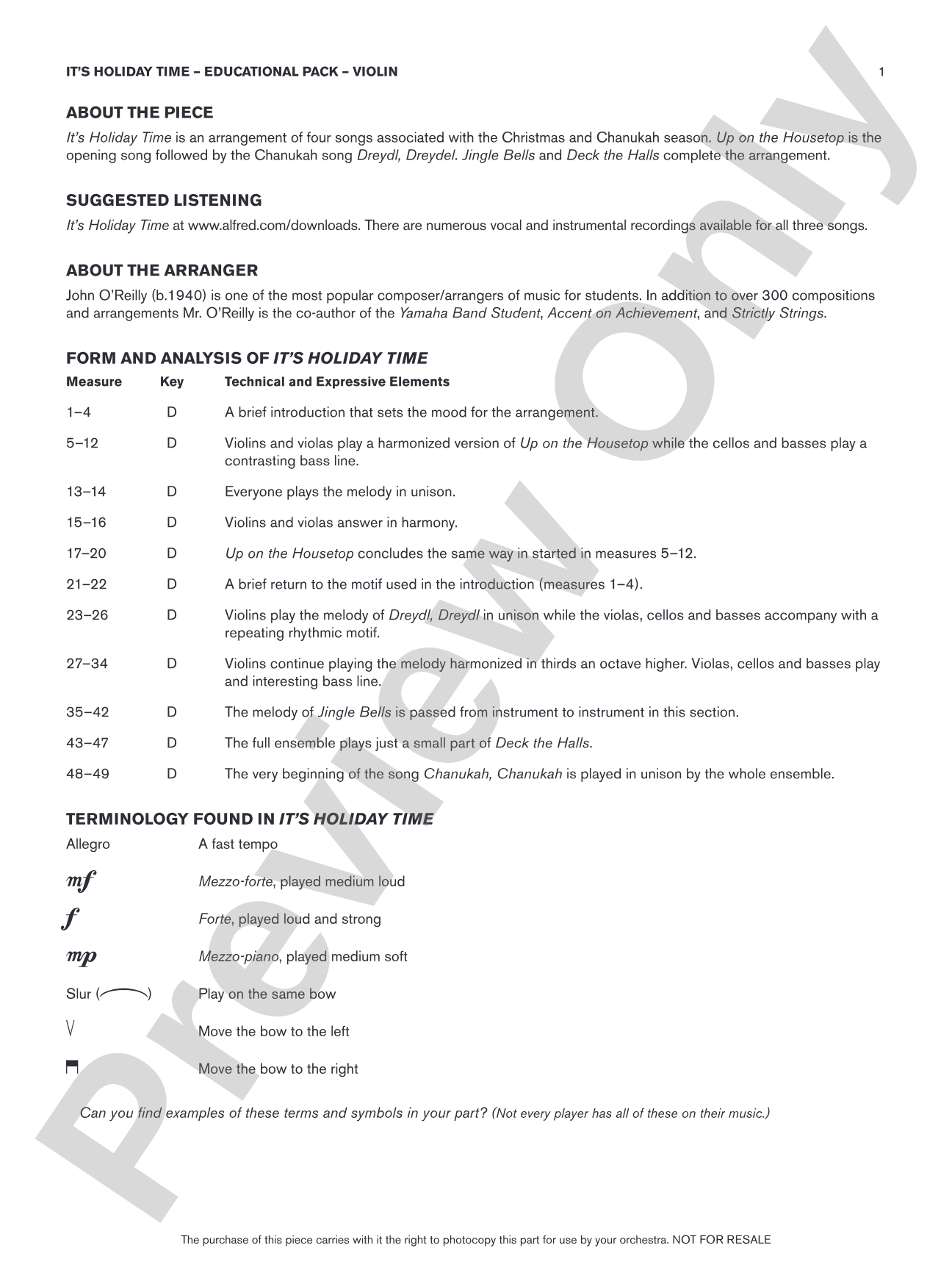 It's Holiday Time: Violin Educational Pack