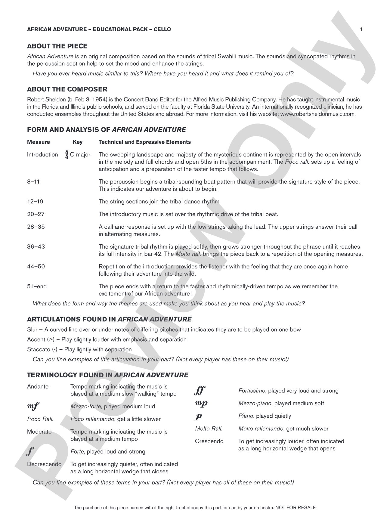 African Adventure: Cello Educational Pack