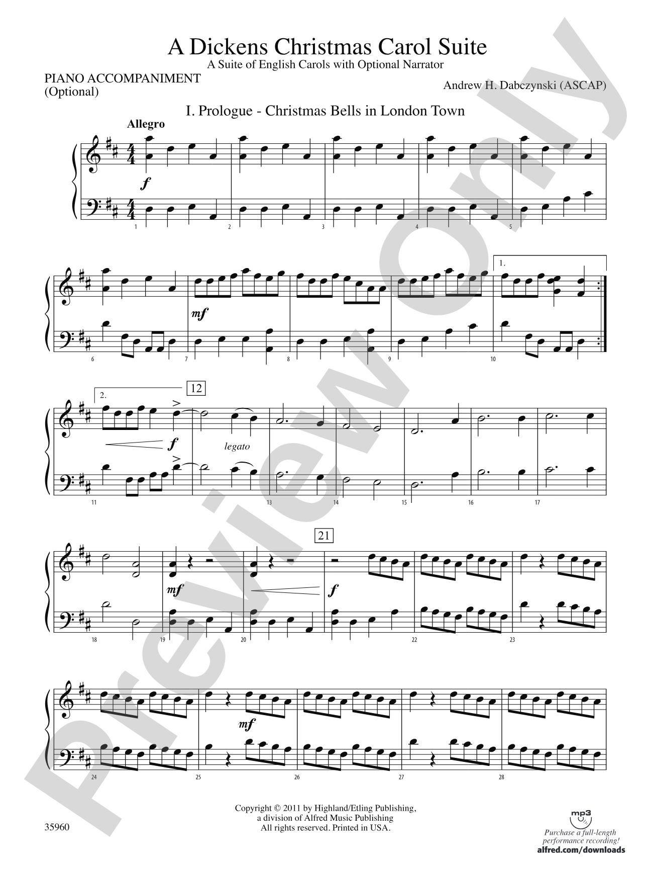 A Dickens Christmas Carol Suite: Piano Accompaniment