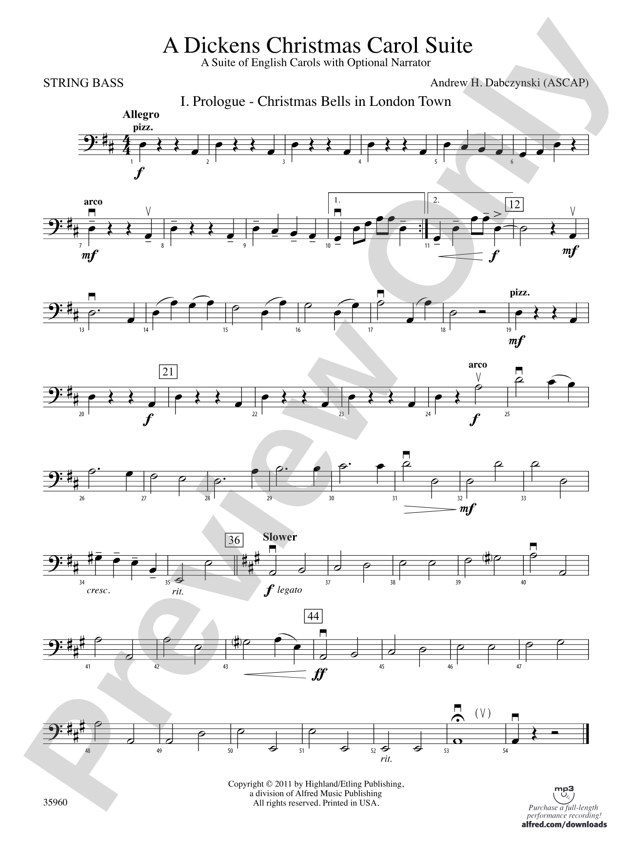 A Dickens Christmas Carol Suite: String Bass
