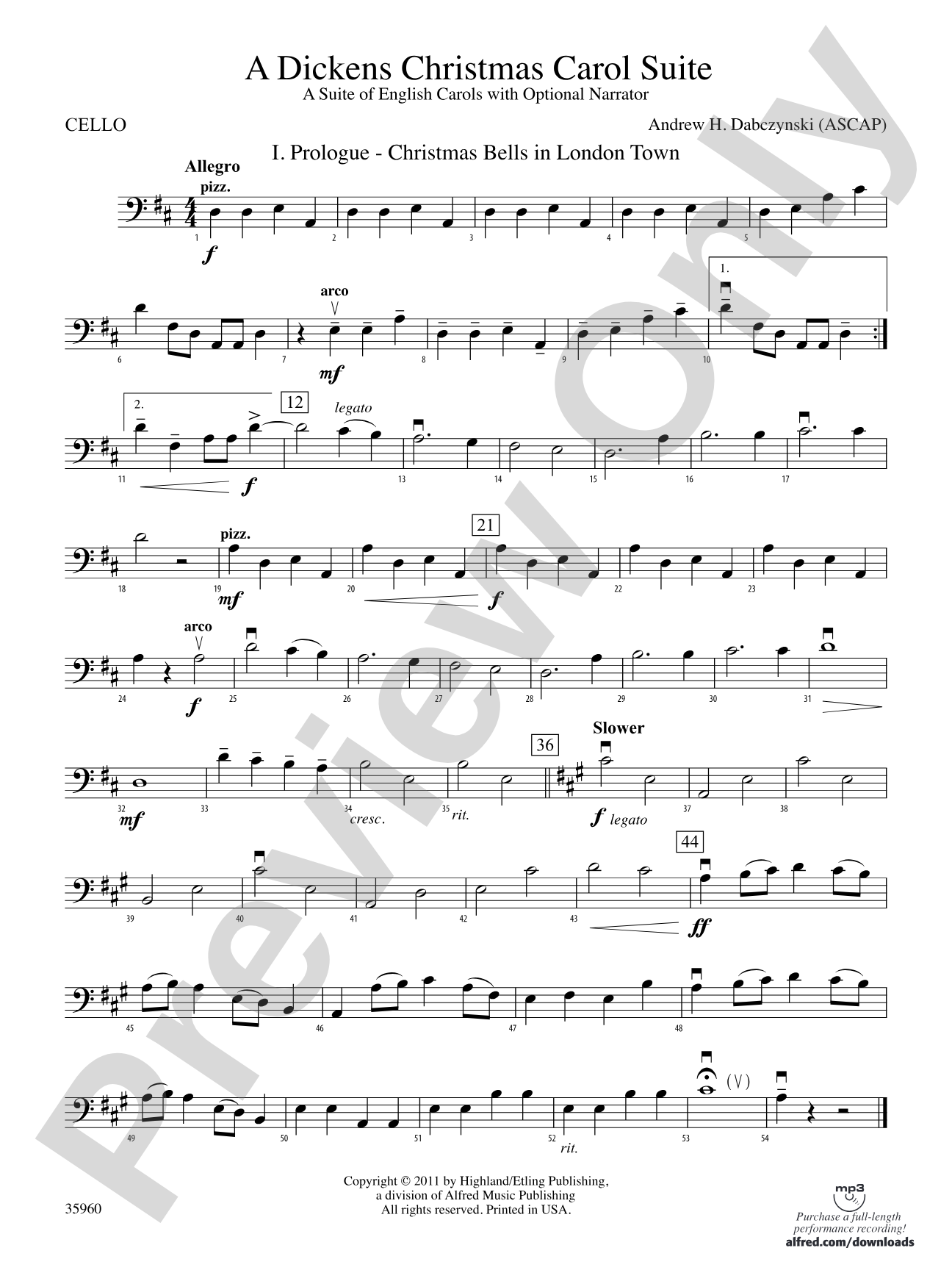 A Dickens Christmas Carol Suite: Cello