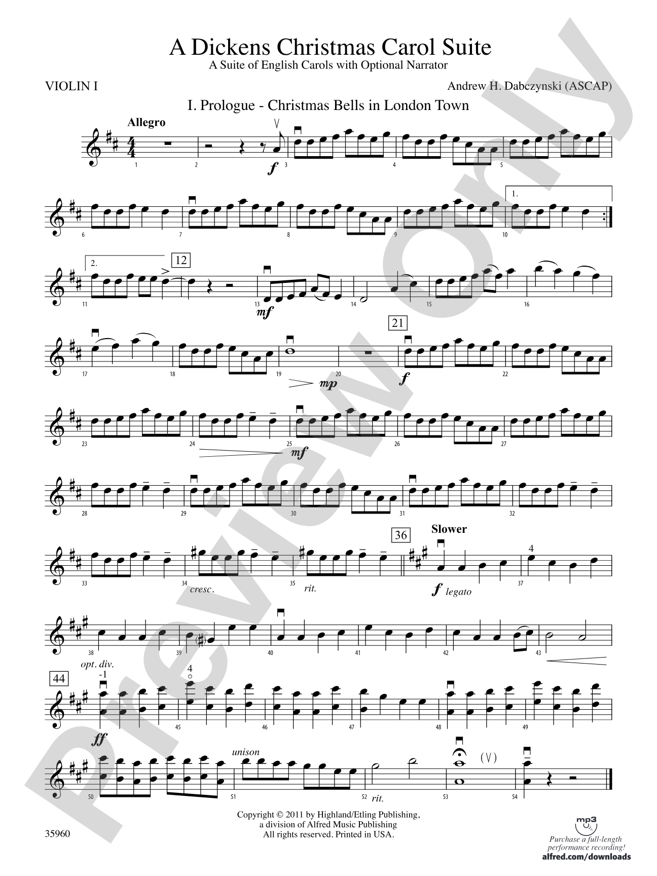 A Dickens Christmas Carol Suite: 1st Violin