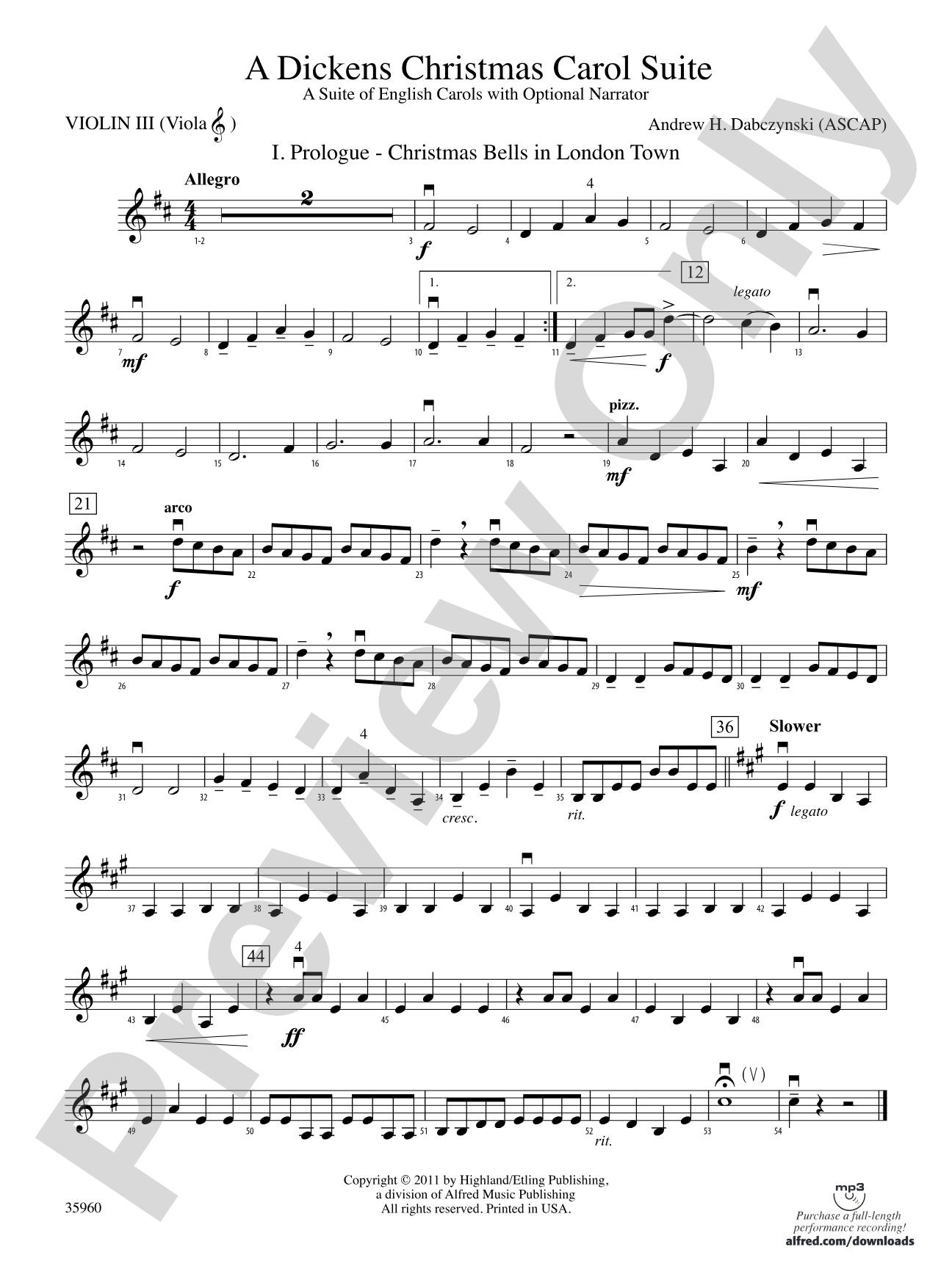 A Dickens Christmas Carol Suite: 3rd Violin (Viola [TC])