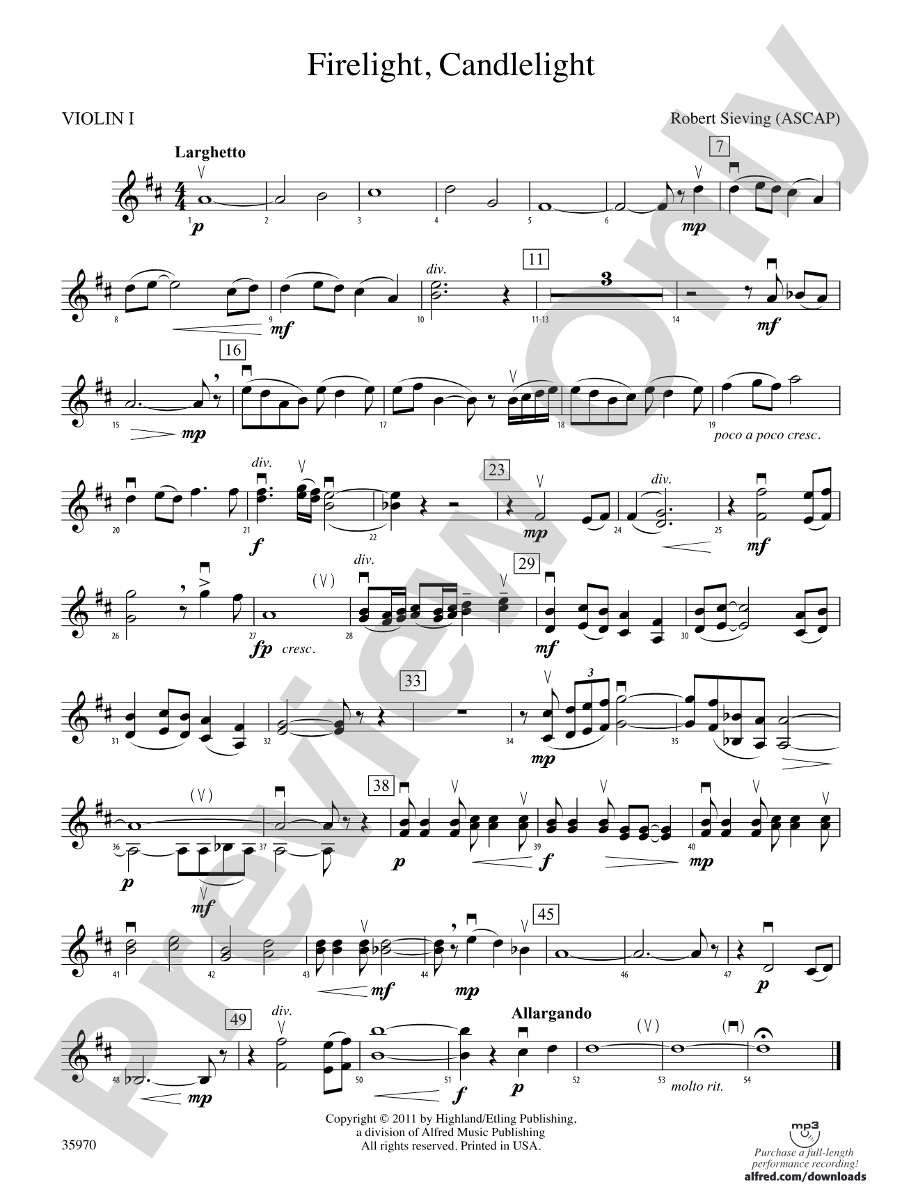 Firelight, Candlelight: 1st Violin