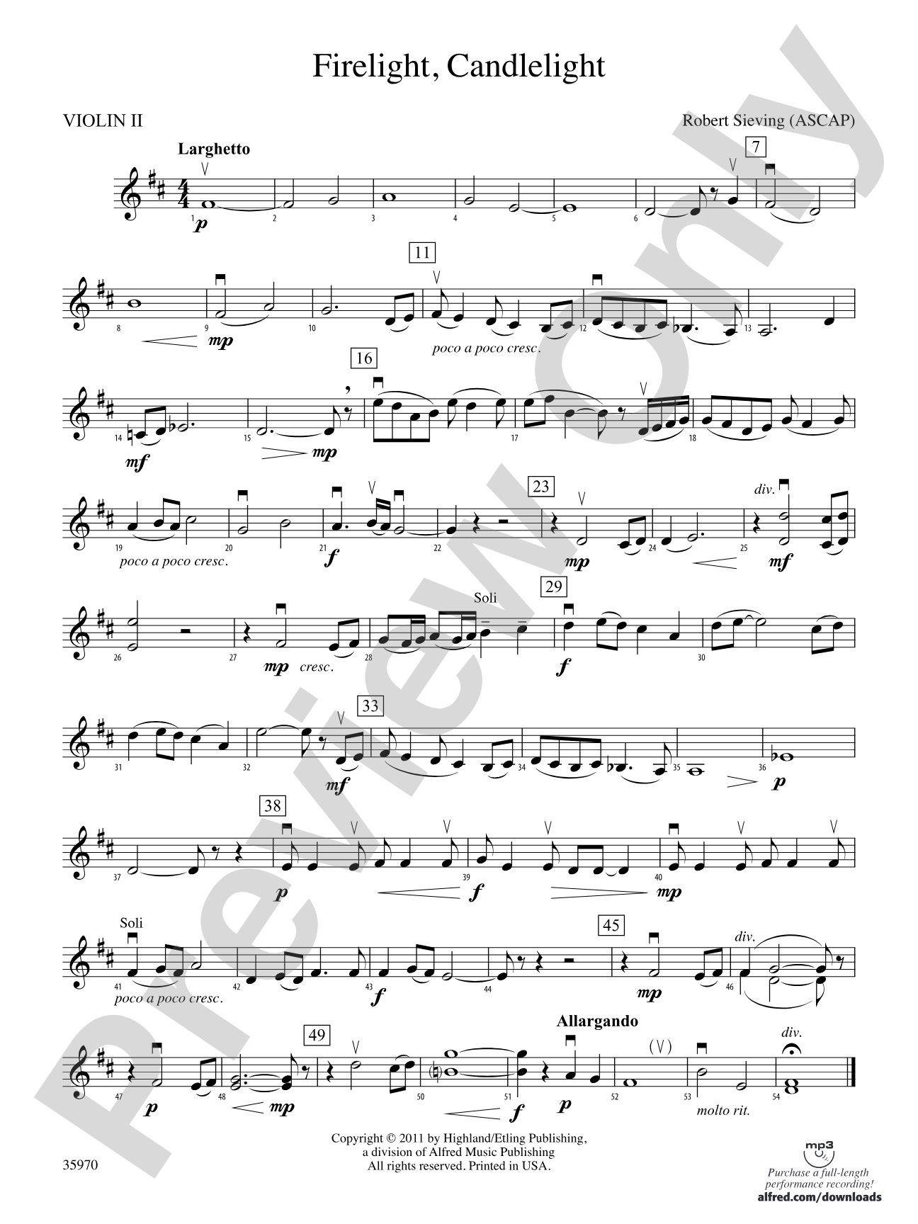 Firelight, Candlelight: 2nd Violin