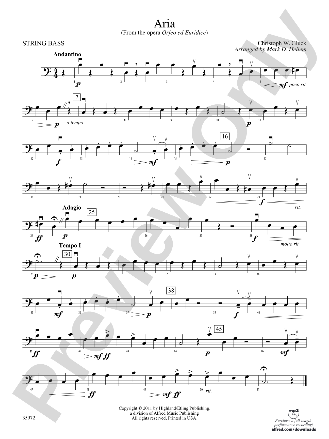 Aria (from the opera Orfeo ed Euridice): String Bass
