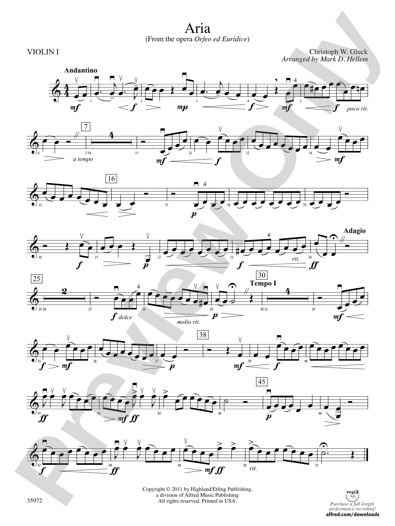 Aria (from the opera Orfeo ed Euridice): 1st Violin
