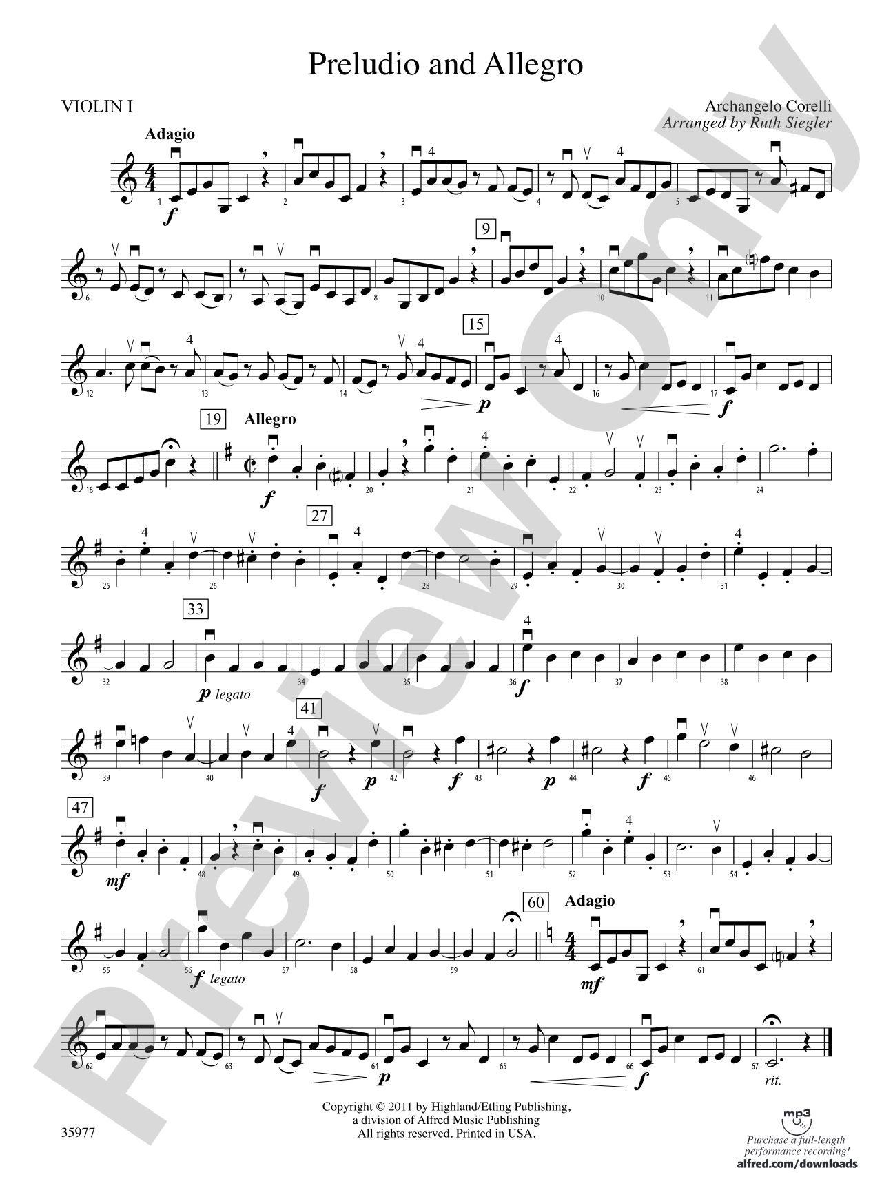Preludio and Allegro: 1st Violin