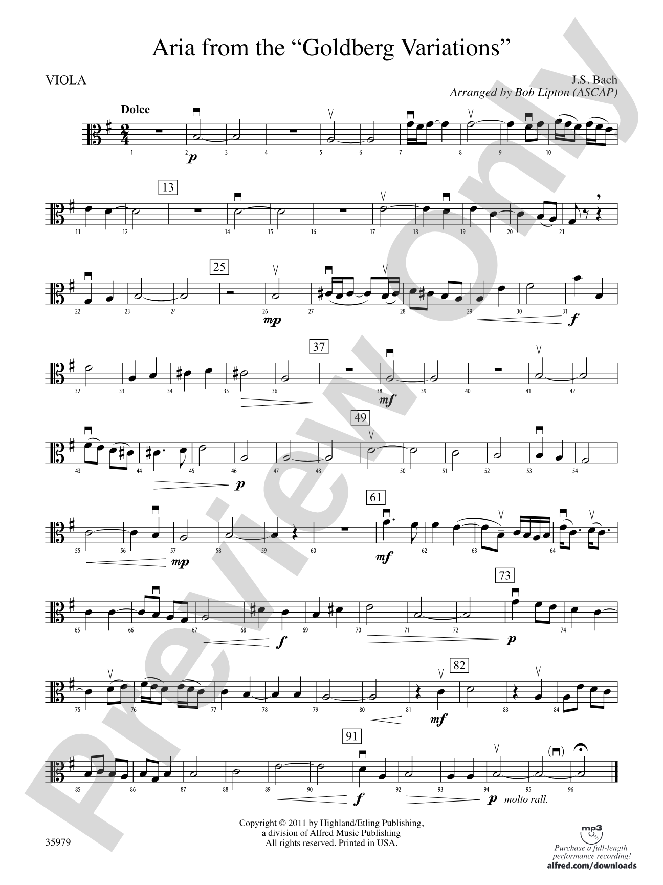 Aria from the Goldberg Variations: Viola