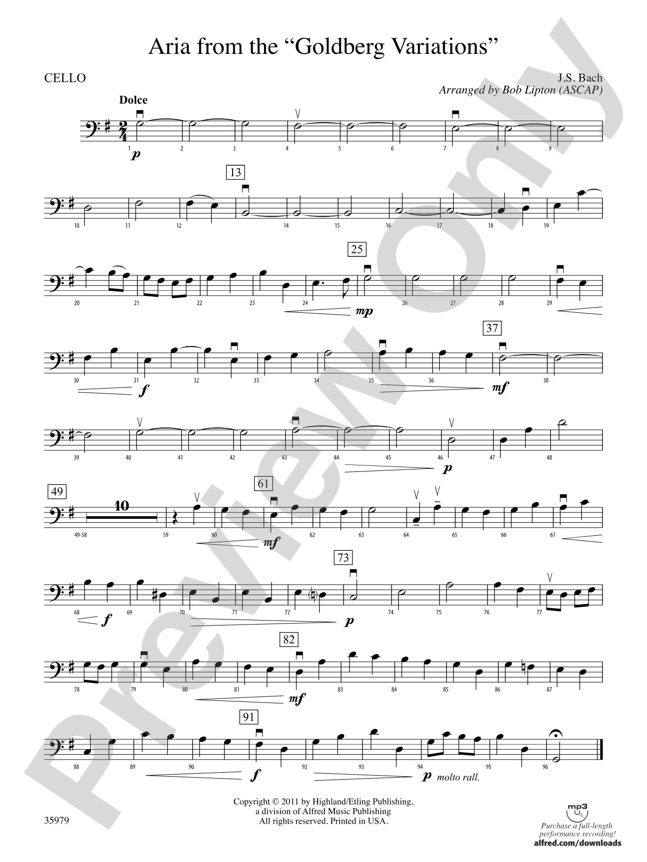 Aria from the Goldberg Variations: Cello