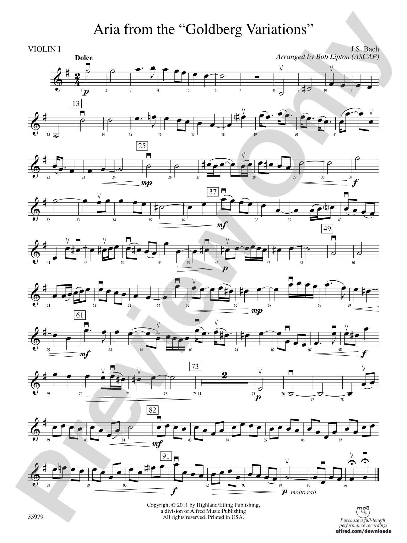 Aria from the Goldberg Variations: 1st Violin