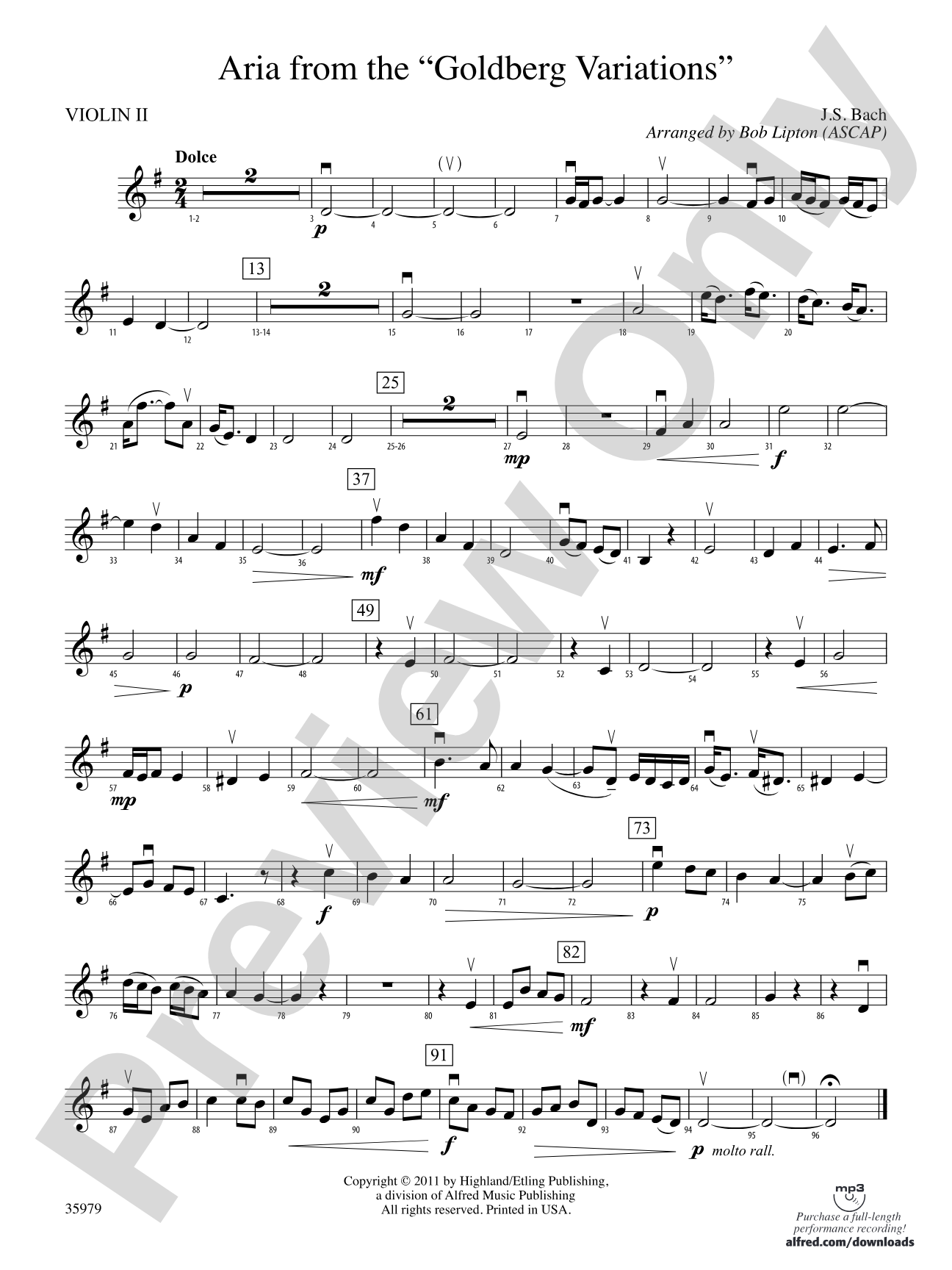 Aria from the Goldberg Variations: 2nd Violin