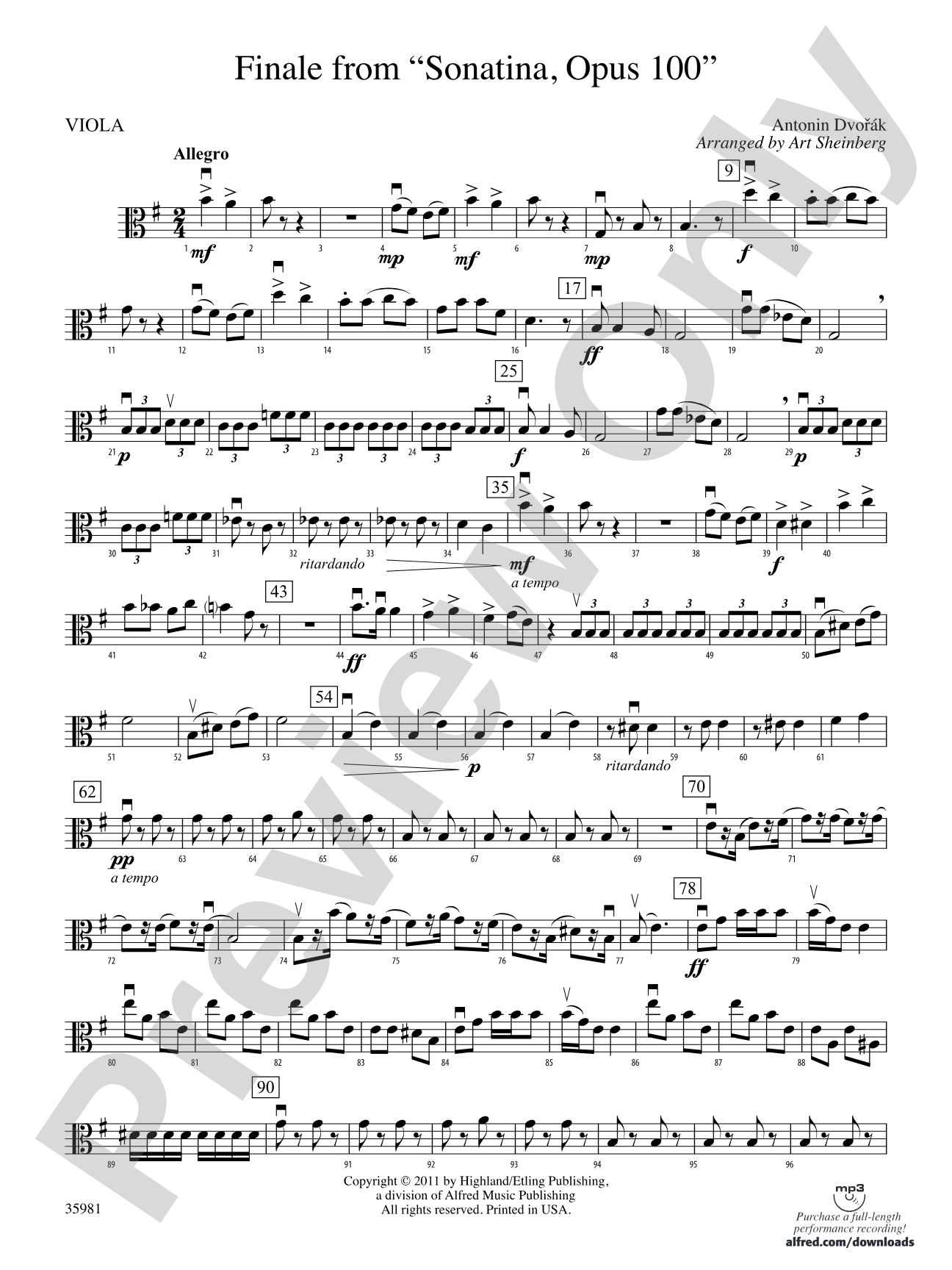 Finale from "Sonatina, Op. 100": Viola