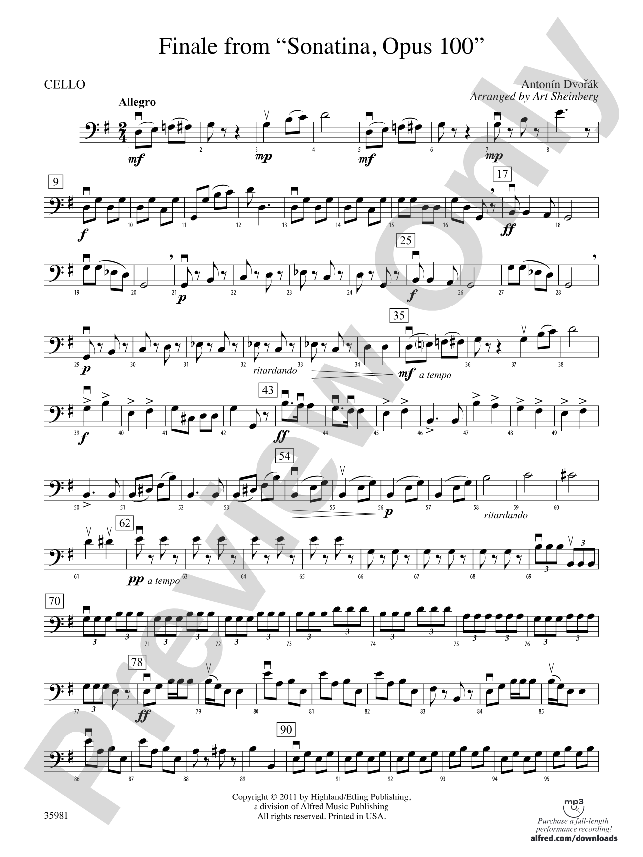 Finale from "Sonatina, Op. 100": Cello