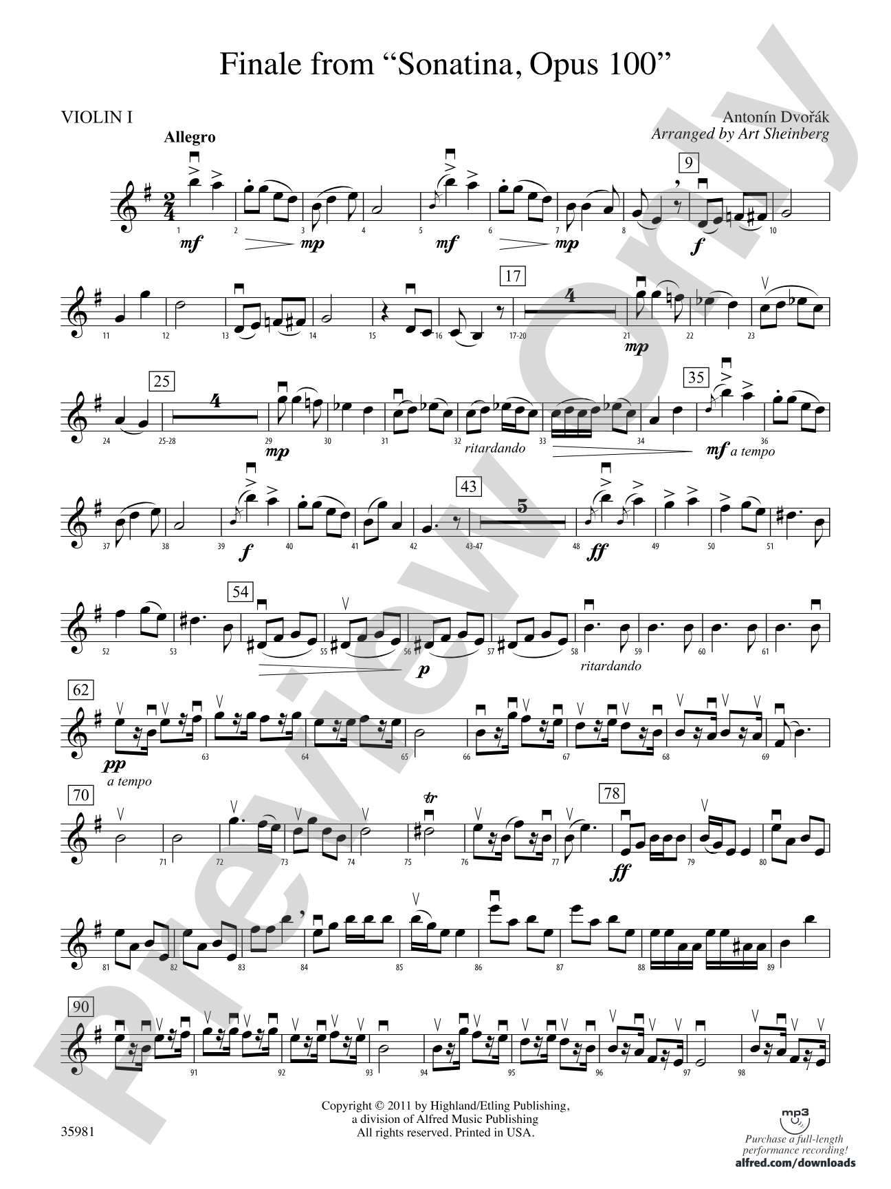 Finale from "Sonatina, Op. 100": 1st Violin