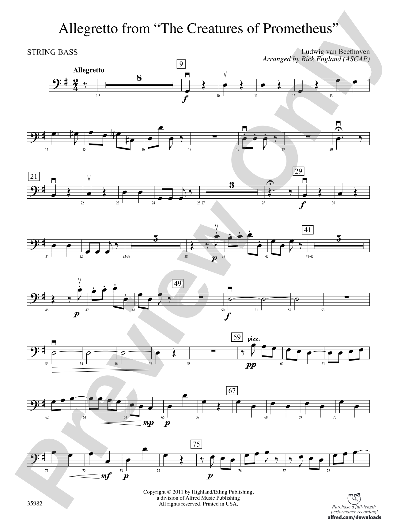 Allegretto from The Creatures of Prometheus: String Bass
