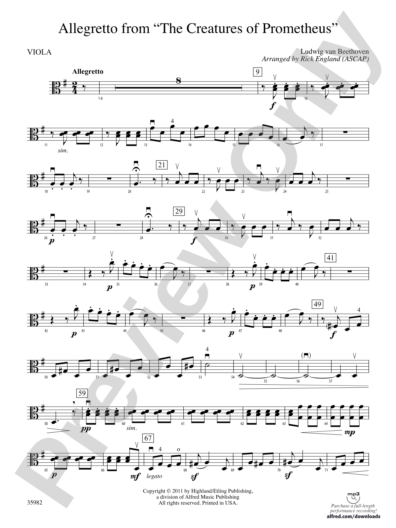 Allegretto from The Creatures of Prometheus: Viola