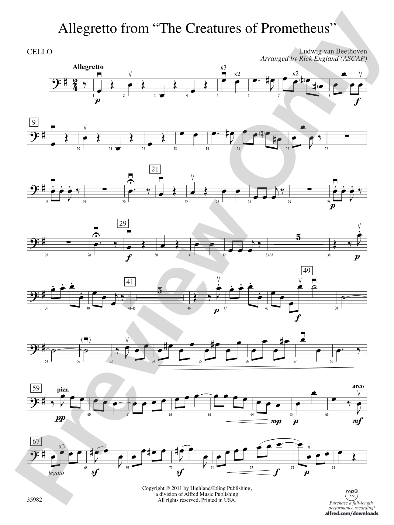 Allegretto from The Creatures of Prometheus: Cello