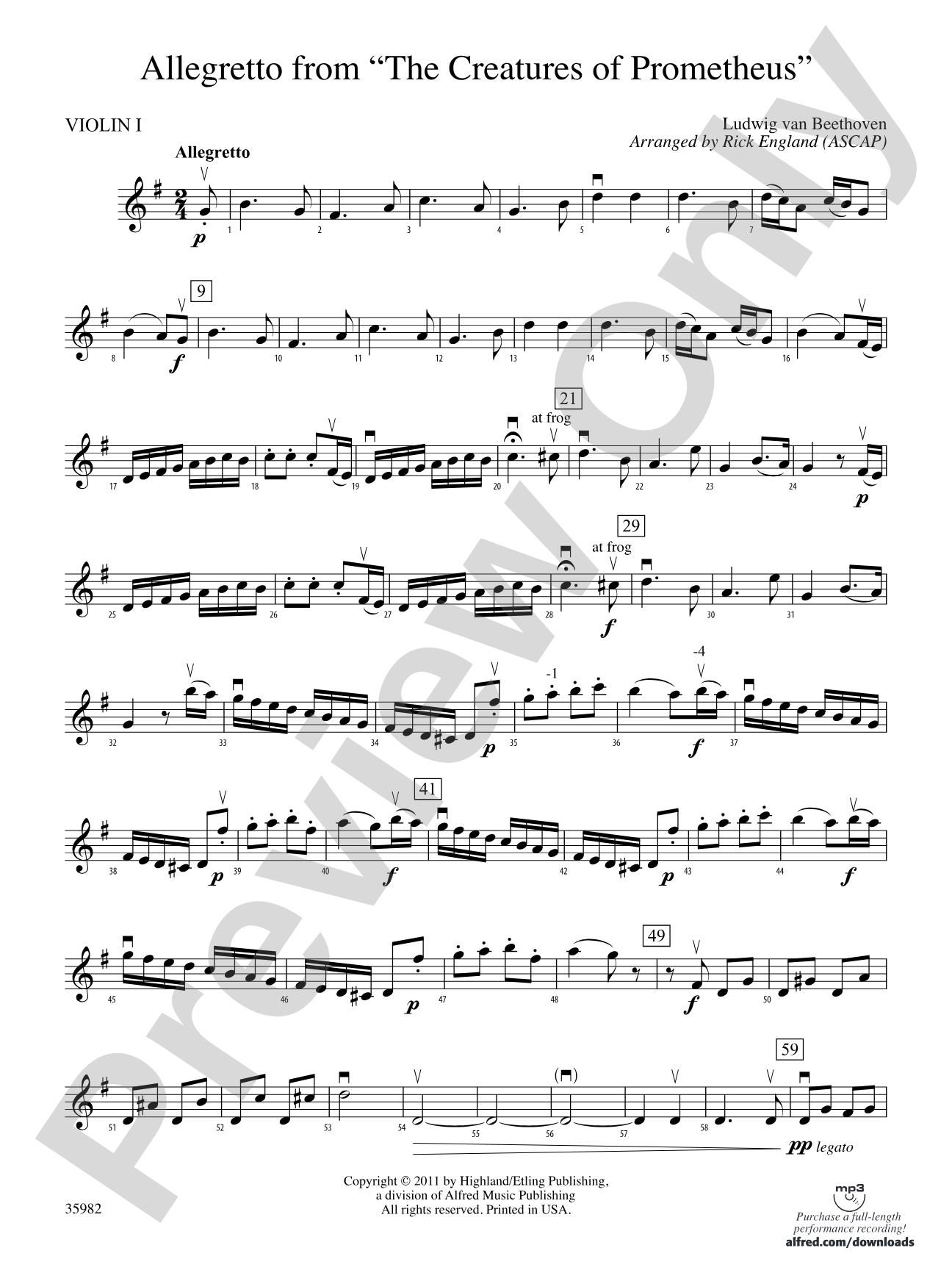 Allegretto from The Creatures of Prometheus: 1st Violin