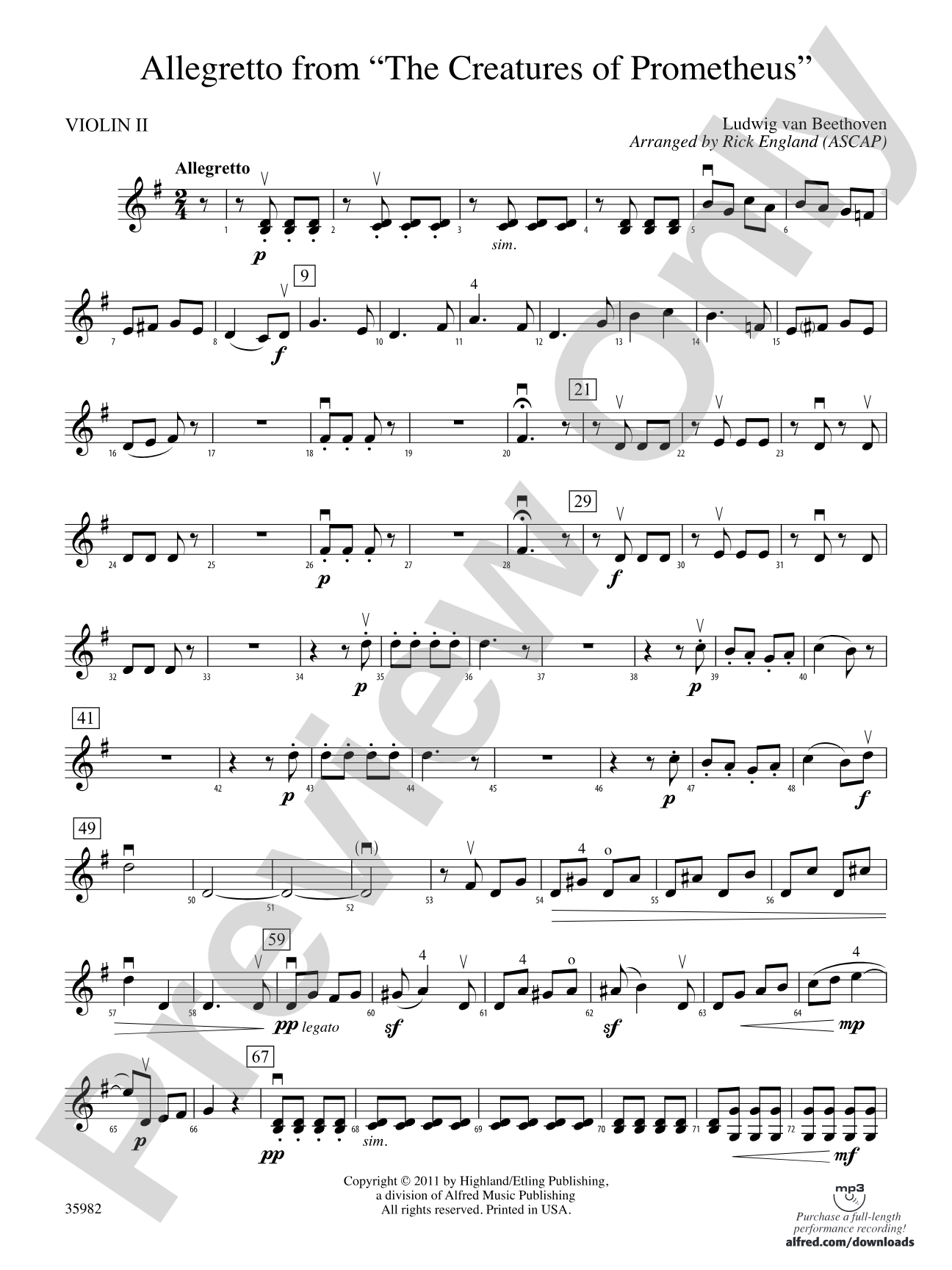 Allegretto from The Creatures of Prometheus: 2nd Violin