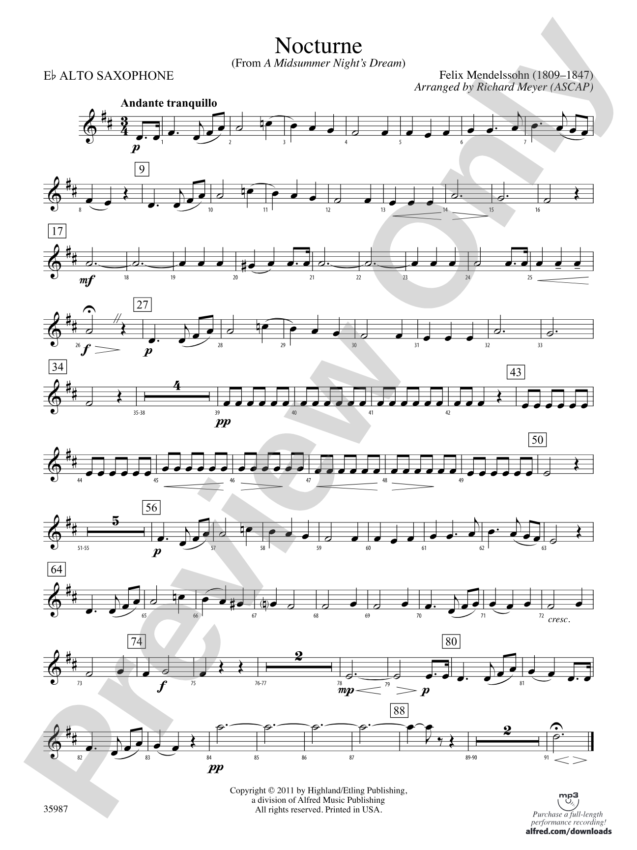 Nocturne (from A Midsummer Night's Dream): E-flat Alto Saxophone