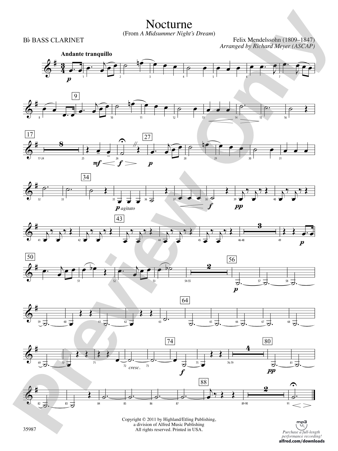 Nocturne (from A Midsummer Night's Dream): B-flat Bass Clarinet